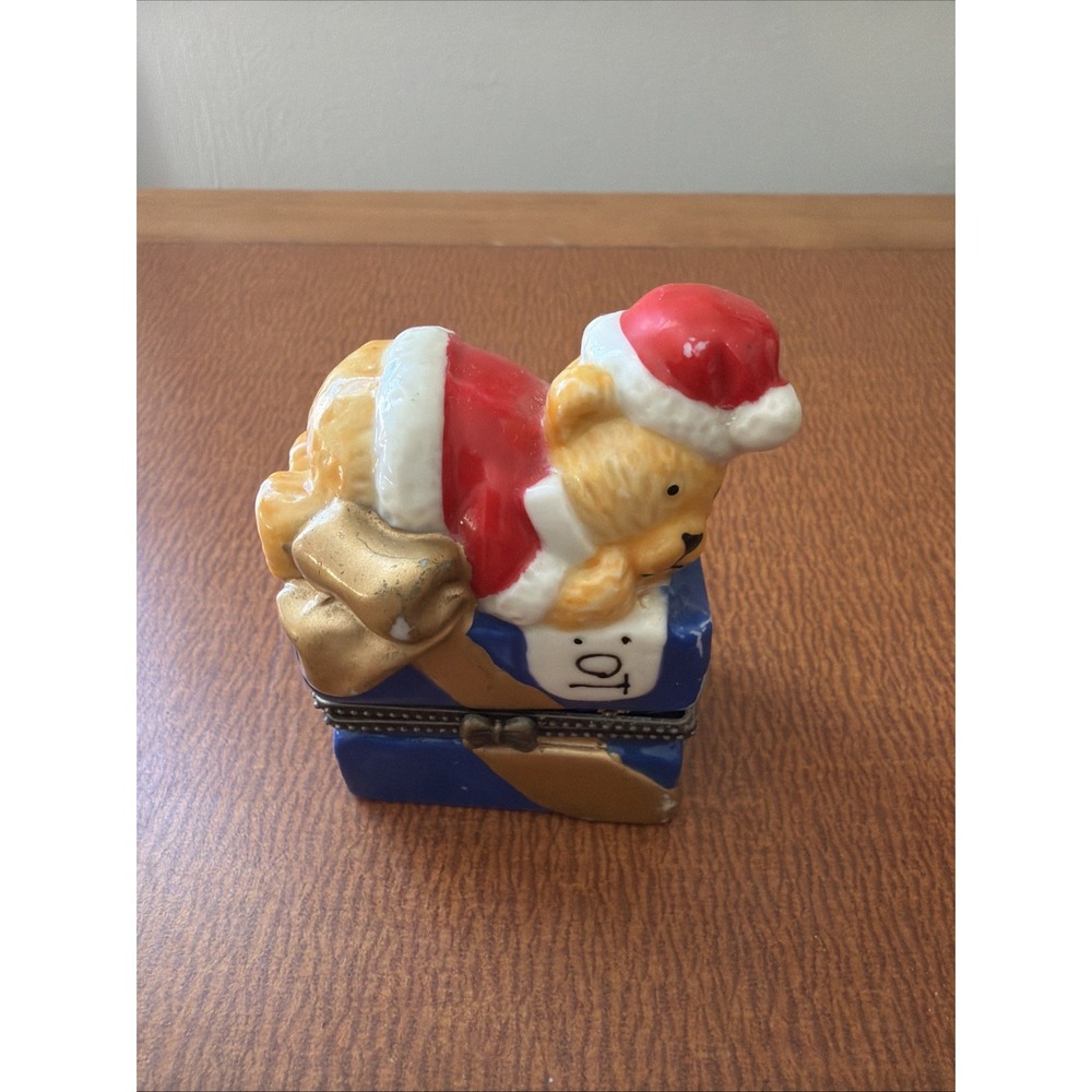 Christmas Trinket Box, Bear Santa On Rocking Present Surprise Inside!